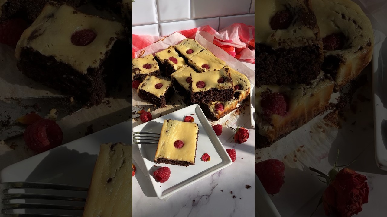 Cheesecake Brownies with Fresh Raspberries (Grain and Gluten Free)