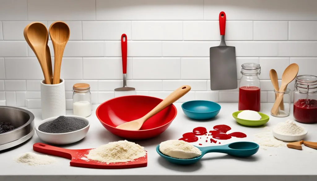rubber spatulas and wooden spoons