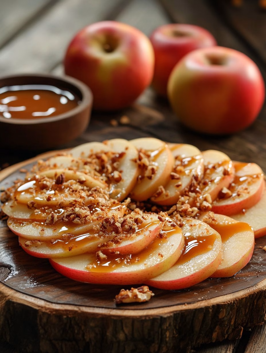 An Easy Dessert apple slices with caramel and cinnamon