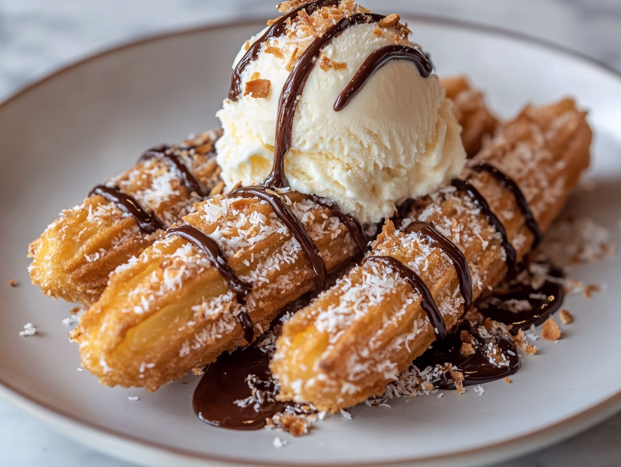 Coconut Churros and vanilla ice cream