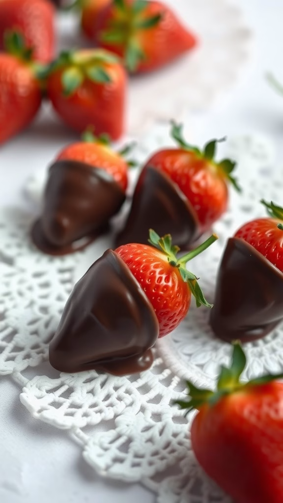 Delicious chocolate-covered strawberries arranged elegantly.