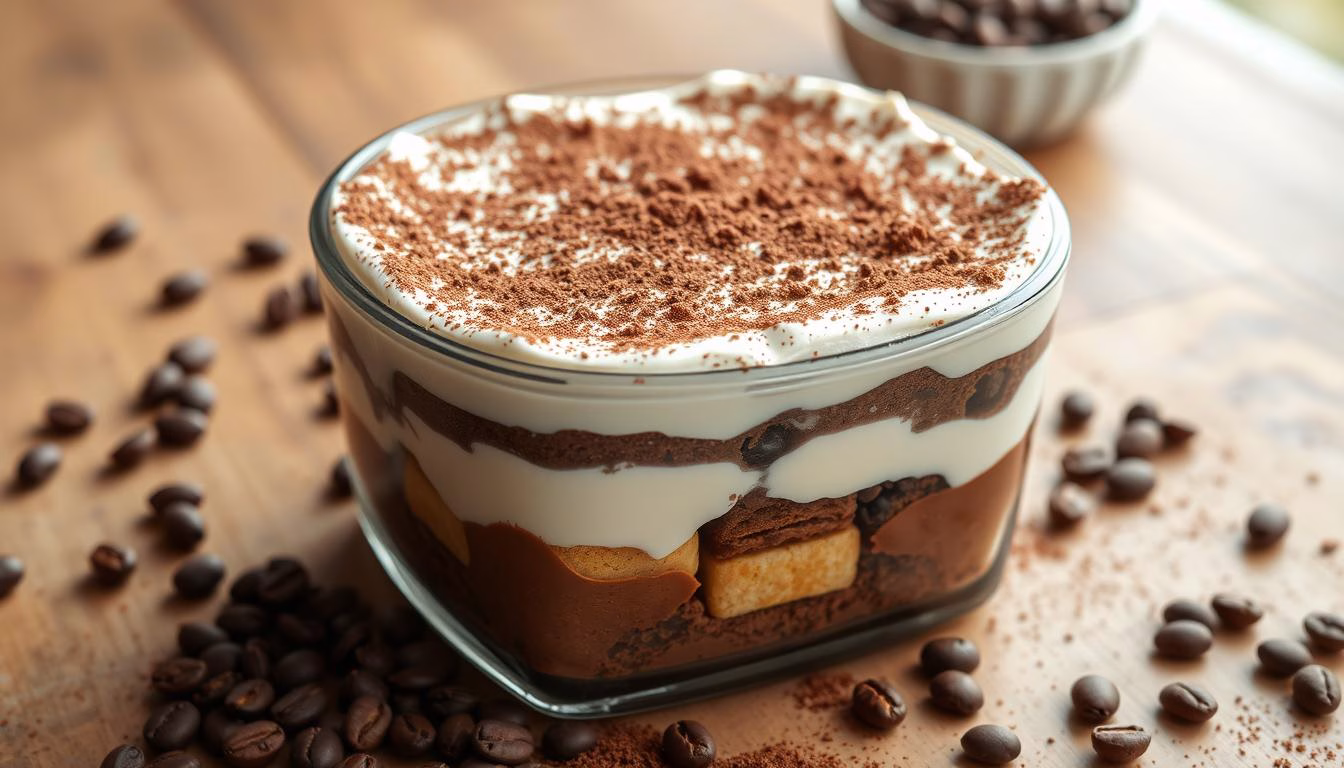 homemade tiramisu with cocoa powder