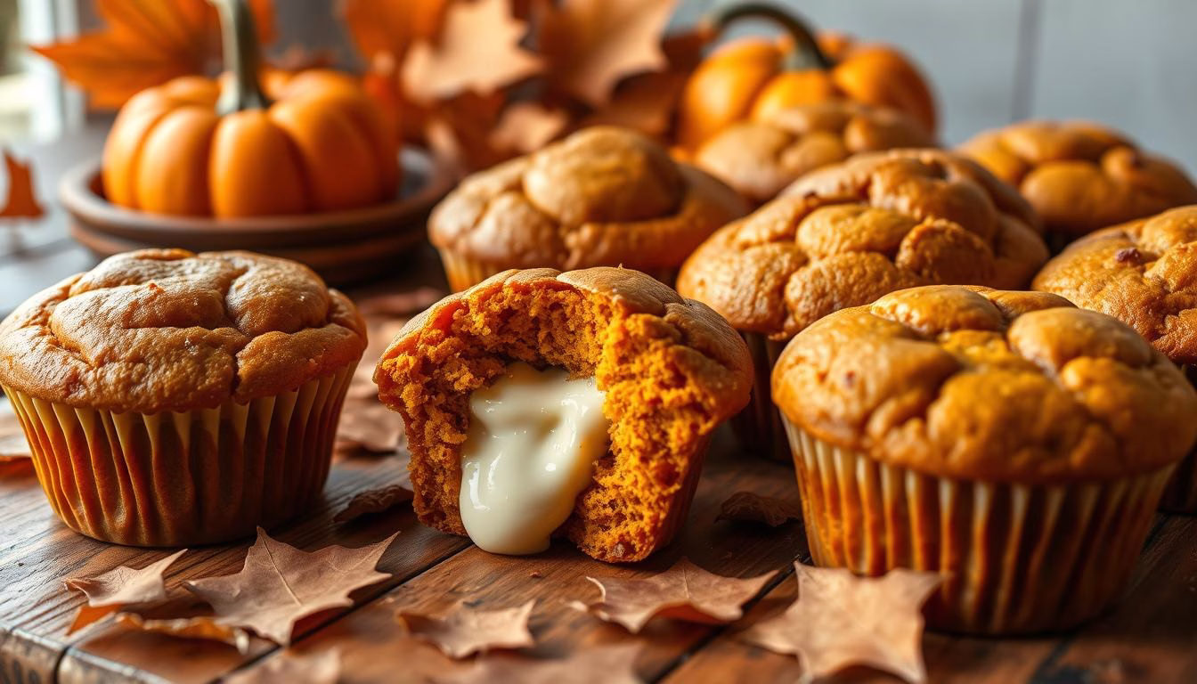 pumpkin muffins with cream cheese filling
