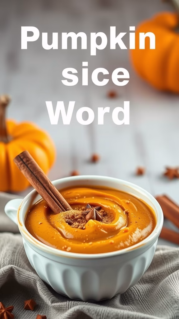 A bowl of creamy pumpkin spice pudding topped with a cinnamon stick and pumpkin spice, evoking the flavors of fall.