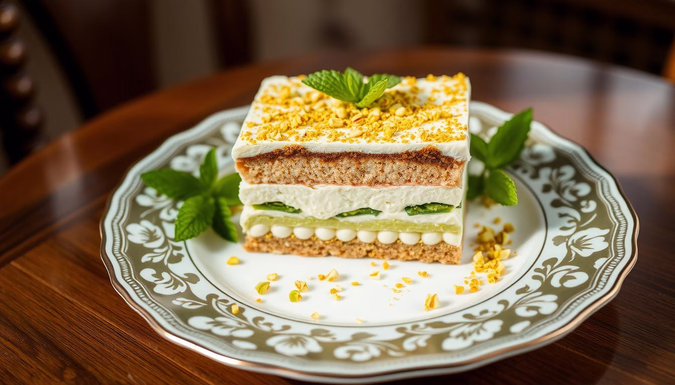 Pistachio tiramisu serving suggestion