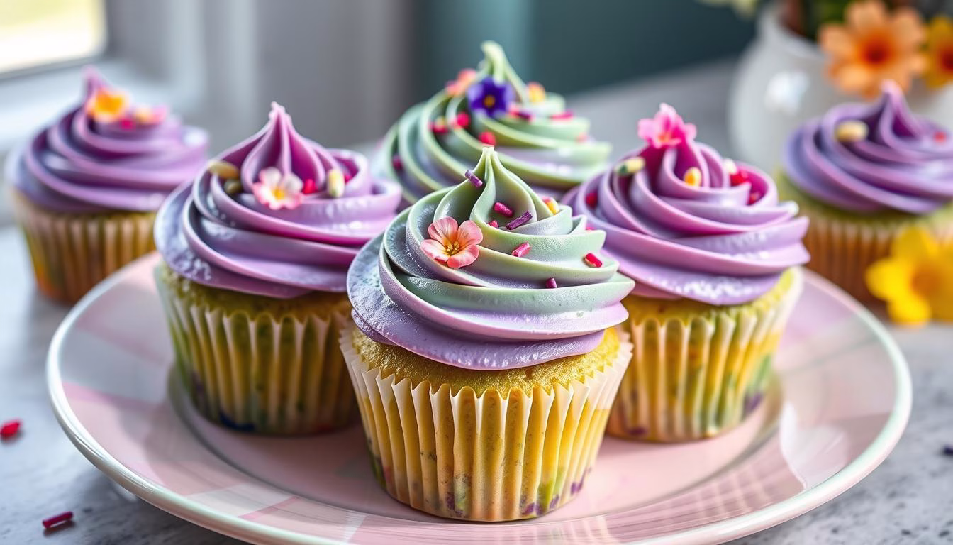 Ube matcha cupcakes with frosting