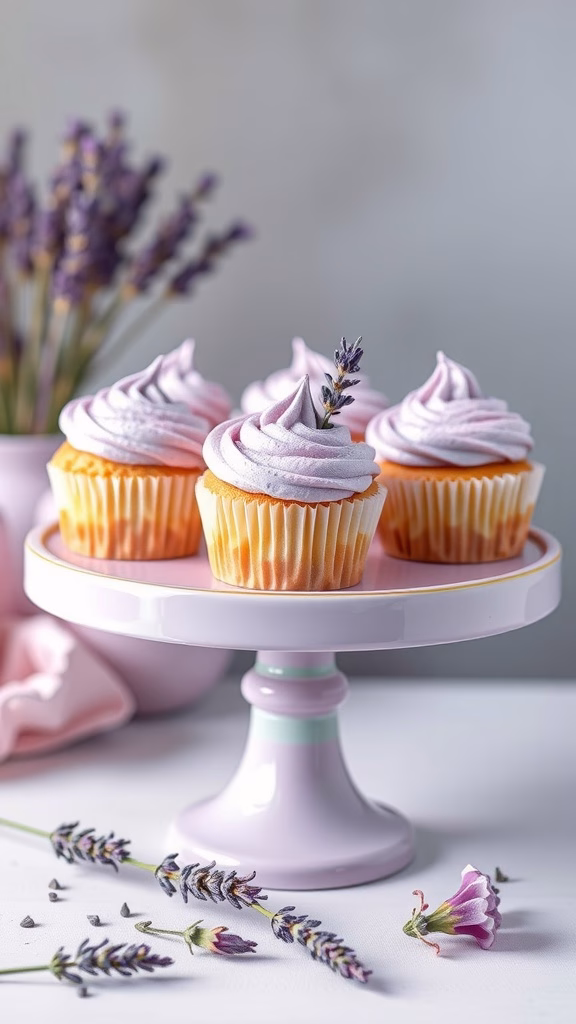 Lavender infused cupcakes with a swirl of purple frosting.