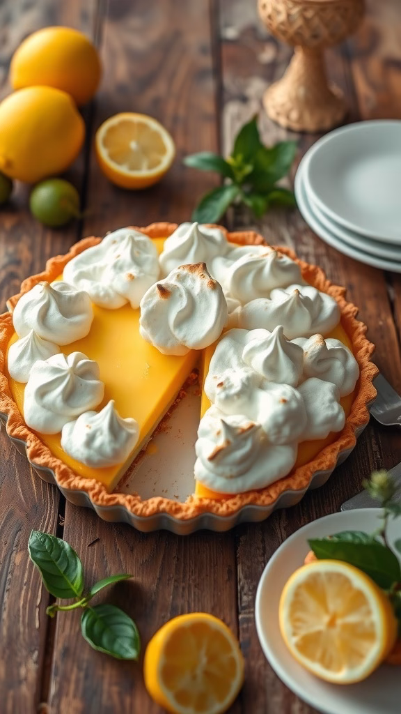 Classic calamansi pie with meringue topping and a graham cracker crust