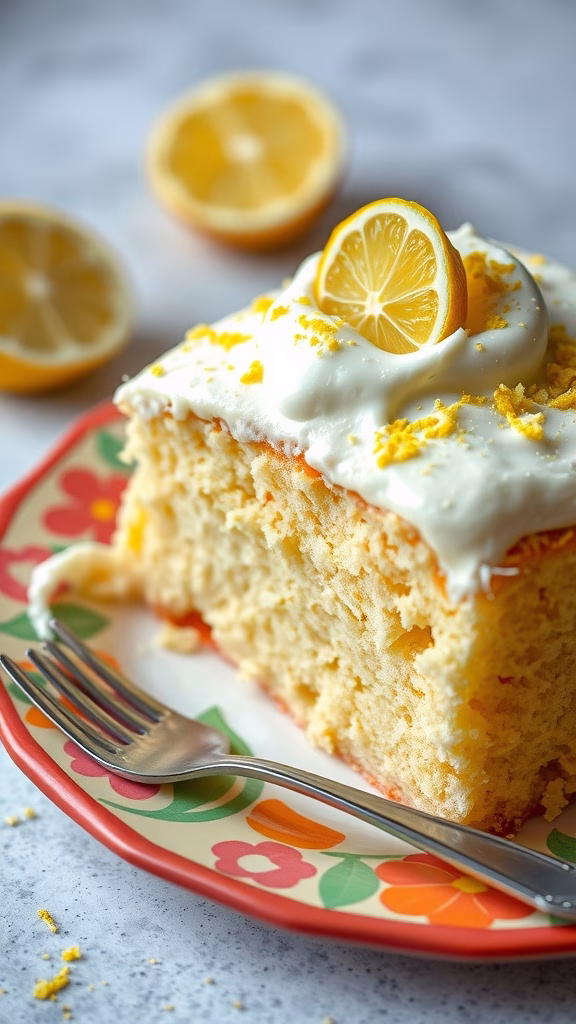 Coconut Lime Tres Leches Cake served on a colorful plate