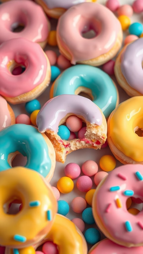 Colorful doughnuts with icing and popping candy