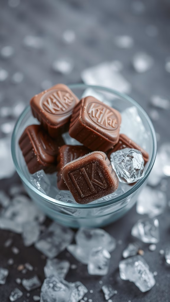 Bowl of frozen Kit Kat bites on ice