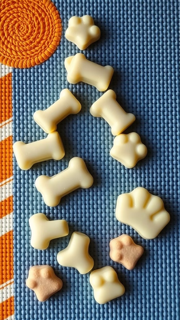 Homemade gelatin-based pet treats shaped like bones and paws
