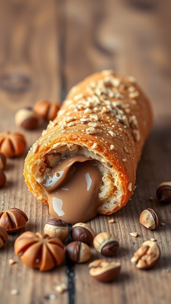 A delicious hazelnut praline spread in a churro