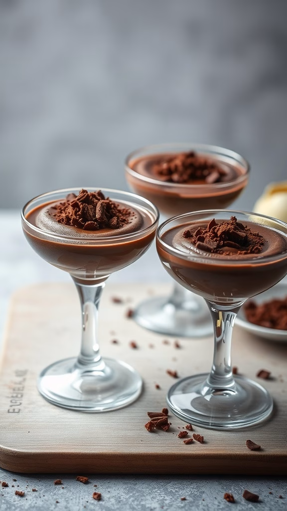 Delicious hojicha chocolate mousse in elegant serving glasses