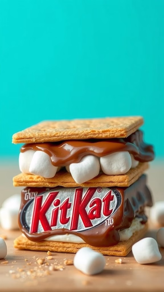 Delicious Kit Kat S'mores with graham crackers, chocolate, and marshmallows.