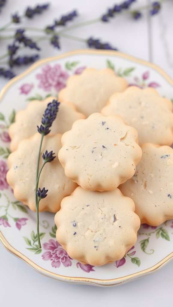 Lavender infused almond cookies on a floral plate
