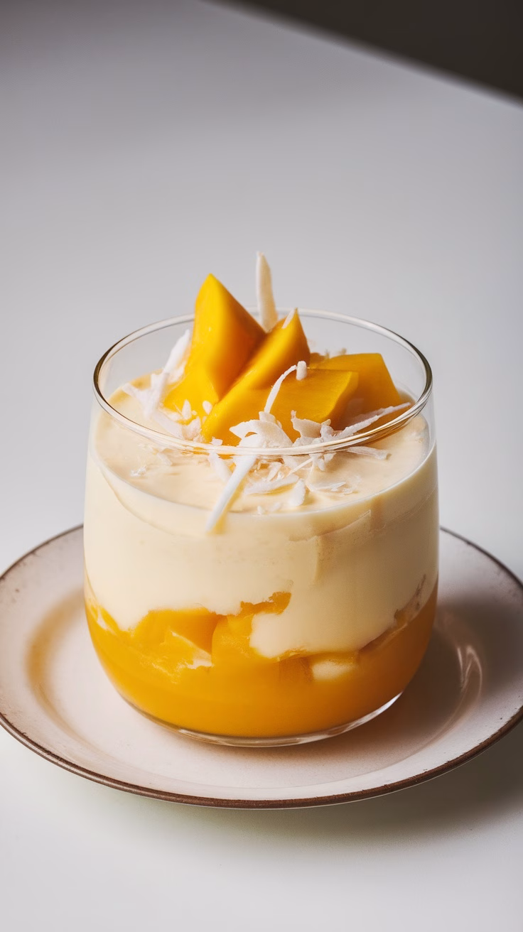 A delicious layered mango coconut cream jelly dessert.