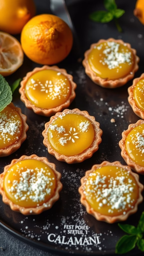 Mini calamansi pies with bright yellow filling and shortcrust pastry.