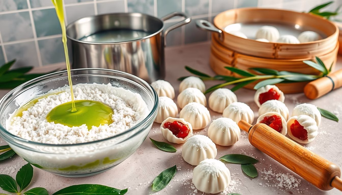 pandan mochi making