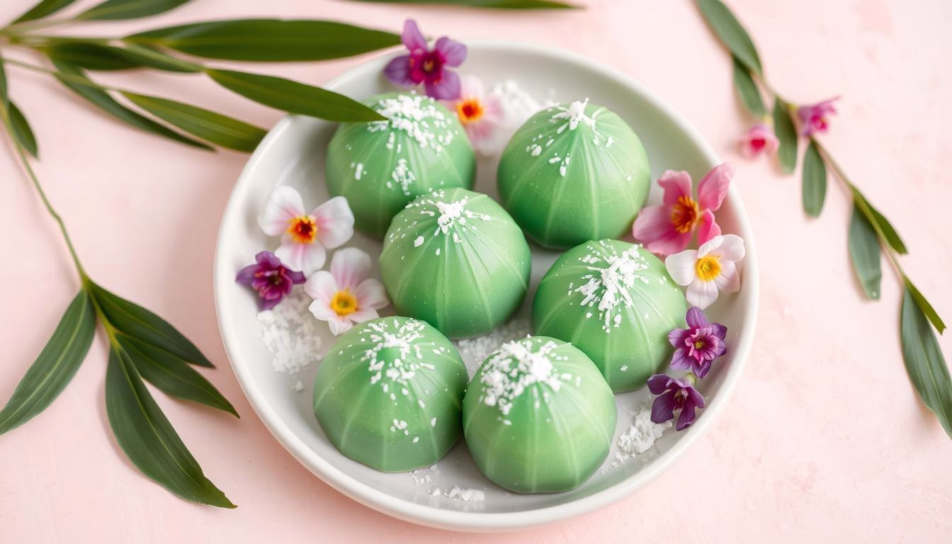 pandan mochi presentation