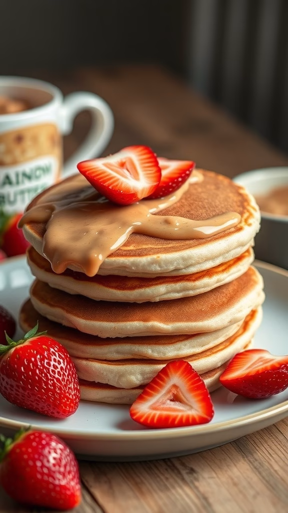 Peanut Butter and Jelly Pancakes with strawberries