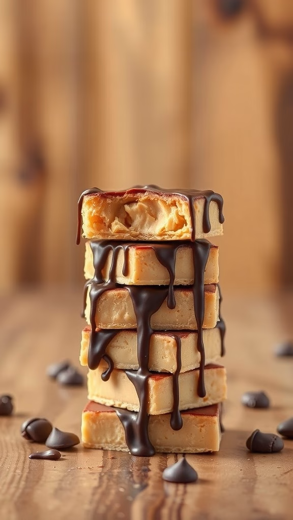 Delicious stack of Peanut Butter Kit Kat Treats drizzled with chocolate