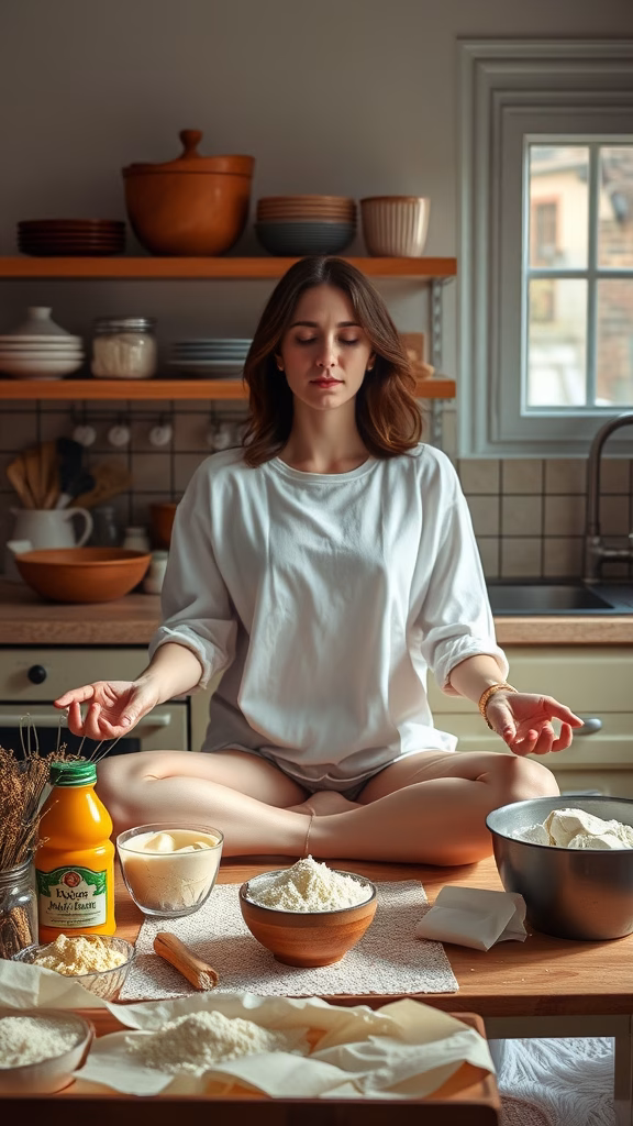 A messy kitchen with baking ingredients scattered, illustrating the challenges of baking.