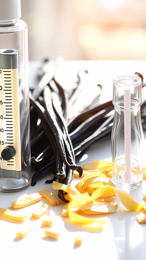 Fresh vanilla beans and tools for extraction