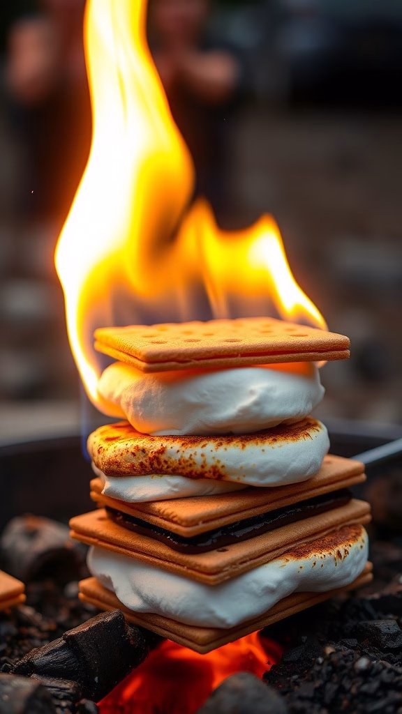 S'mores flambé with a vibrant flame on top