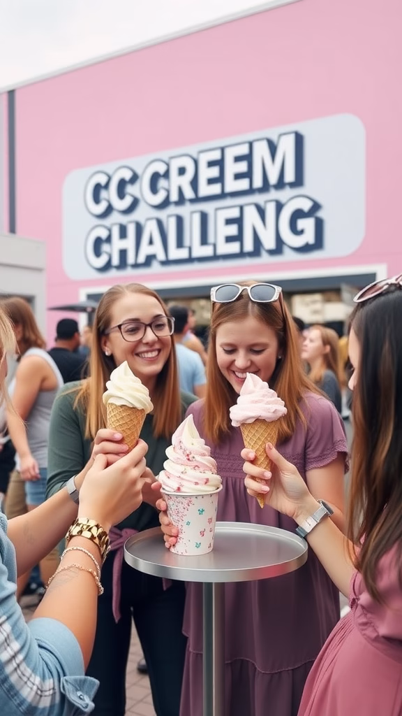 Crowd at an ice cream event enjoying ice cream cone flavors