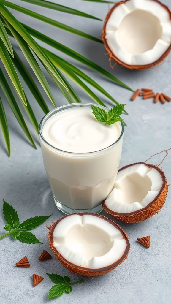 A bowl of creamy coconut yogurt with fresh fruits and nuts, showcasing its texture and appeal.
