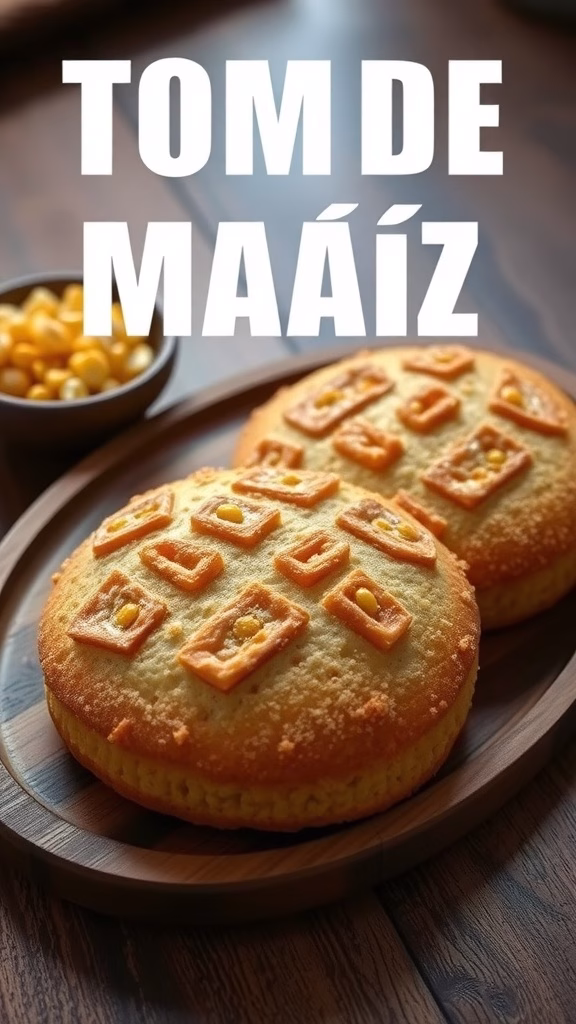 A traditional Chilean dessert called Tomo de Maíz, featuring a golden corn cake.