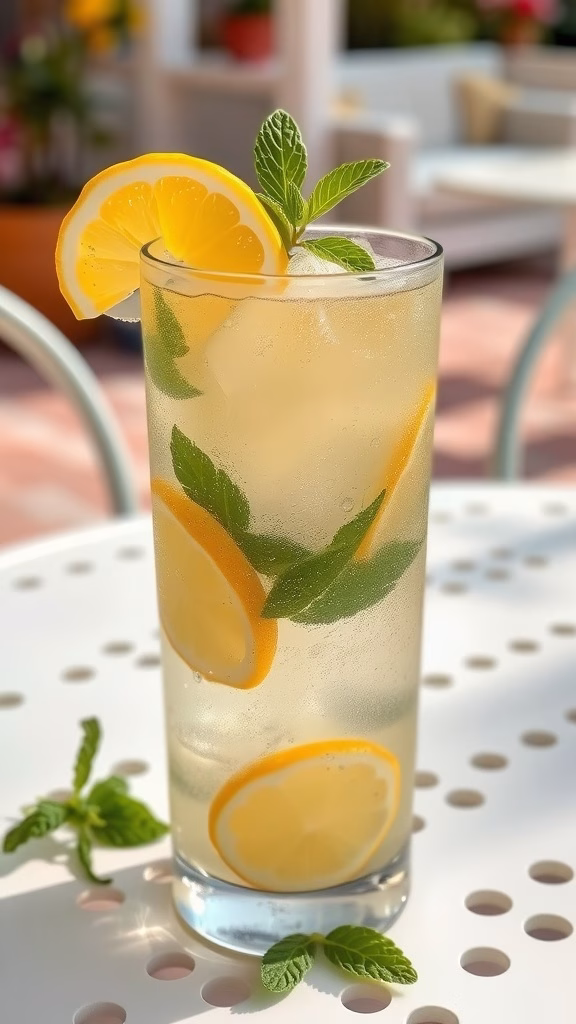 A refreshing glass of Sima lemonade with lemon slices and mint leaves