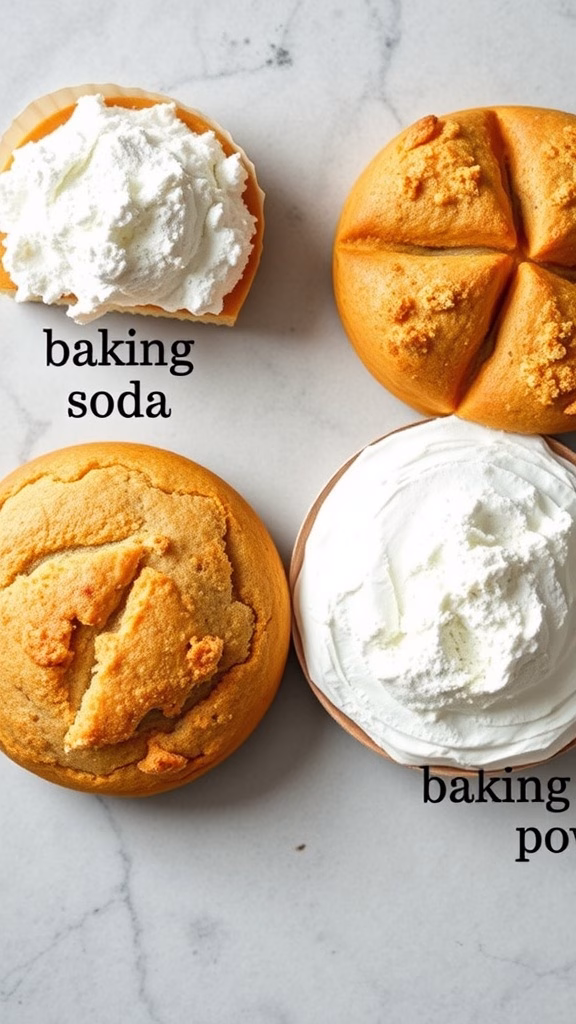 Comparison of baking soda and baking powder with baked goods