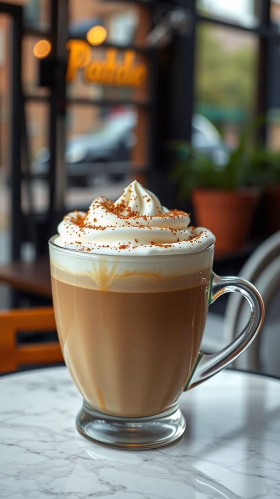 A cup of coffee topped with whipped cream, showcasing the creamy texture and inviting appearance of a vanilla bean infused drink.