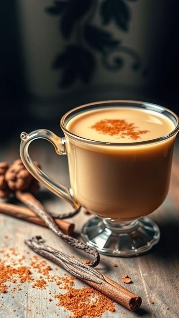 A cup of creamy vanilla chai tea with spices