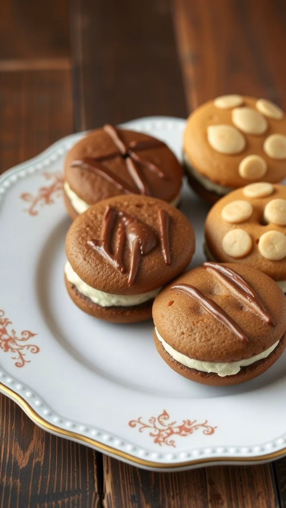 A plate of traditional whoopie pies with a creamy filling.