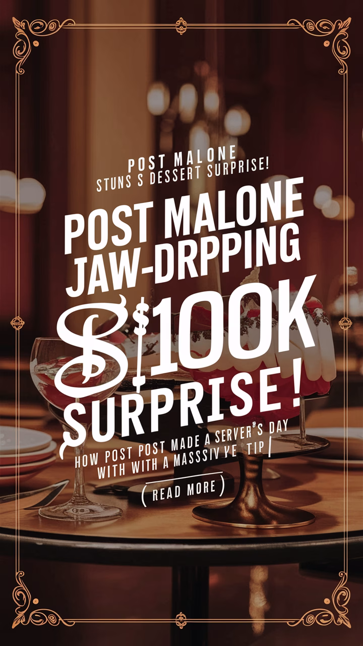 ## Post Malone Stuns Server with $10K Tip After Making Dessert Music superstar Post Malone has once again demonstrated his legendary generosity, this time leaving a Nashville steakhouse server absolutely floored with a staggering $10,000 tip! This act of kindness isn’t an isolated incident, solidifying Posty’s reputation as one of the most generous celebrities around. But there's more to this story than just a hefty tip; it involves a little time in the kitchen too. ### The Nashville Steakhouse Scene Gets a Dose of Post Malone Magic The lucky recipient of Post Malone's generosity works at a popular steakhouse in Nashville, a city known just as well for its vibrant food scene as Post Malone is known for being a place he is frequently visiting now. While details about the exact steakhouse remain somewhat under wraps, the buzz surrounding this generous act is loud enough to be heared around the city. According to the sources, Post Malone not only enjoyed a delicious meal at the restaurant, but also got involved in the desserts kitchen! Apparently, the singer helped prepare the sweets, proving he's as comfortable in the food world as he is on stage. ### A Five-Figure Surprise for a Deserving Server Imagine the shock and disbelief of receiving a $10,000 tip. That's exactly what the server at the Nashville steakhouse experienced after taking care of Malone. The server, understandably overwhelmed, was reportedly incredibly grateful for the gesture, which will undoubtedly alleviate financial burdens and provide a welcome boost. While the server wanted their personal details private they confirmed it was a game changing moment in their lives. This incredible act of generosity doesn't just benefit the server; it shines a positive light on the entire restaurant team, highlighting the dedication and exceptional service provided by Nashville's hospitality professionals. ### Post Malone's History of Extraordinary Generosity: More Than Just Pocket Change This isn't the first time we've heard about Post Malone showering service industry workers with lavish tips. In recent months, Post Malone's generous tipping has made headlines across the nation solidifying. He is an awesome guy to serve when out and about and it is a pleasure to see him in the restaurant. * **Houston's Whopping $20,000:** During a visit to Houston, Post Malone left a mind-blowing $20,000 tip at another restaurant leaving staff shocked. * **Super Bowl Surprise in New Orleans: **Over Super Bowl weekend he tipped $2000 in New Orleans at a restaurant there. These acts of generosity aren't just about dropping a few extra dollars; they are significant gestures that make a tangible difference in the lives of those who receive them. Post Malone's consistent acts of kindness demonstrate a genuine appreciation for the hard work and dedication of service staff. ### Why Does Post Malone Tip So Well? A Look into His Generous Spirit While we can only speculate about the exact motivations behind Post Malone's generosity, it's evident that he possesses a genuine appreciation for the service industry and the people who work tirelessly to provide positive experiences. Perhaps his past experiences and upbringing have instilled in him a deep sense of empathy and a desire to give back. Or maybe he simply understands the impact even a small act of kindness can have on someone's day. Whatever the reason, Post Malone's consistent generosity is a powerful reminder that we all have the ability to brighten someone's day with a simple act of kindness. ### Post Malone: Setting a New Table For The Standard Tips Post Malone's actions serve as an inspiration for others to be more generous and appreciative when dining out. While not everyone can afford to drop a $10,000 tip, we can all make an effort to show our appreciation for the hard work of service staff through generous tipping and kind words. Here are a few simple ways to show your appreciation: * **Tip Generously:** Aim to tip at least 20% for good service, and even more for exceptional service. * **Be Kind and Courteous:** Treat service staff with respect and appreciation. * **Leave Positive Feedback:** Share your positive experiences with restaurant management or online through reviews. * **Acknowledge Their Hard Work:** A simple "thank you" can go a long way. By adopting these simple habits, we can all contribute to a more positive and supportive environment for service industry workers. ### The Ripple Effect: Positivity Spreading Through Kindness The news of Post Malone's generous tip has sparked a wave of admiration online, with fans and fellow celebrities praising his kindness and generosity. It's a refreshing reminder that in a world often filled with negativity, there are still individuals who prioritize compassion and giving back. This act of kindness serves as a powerful reminder that generosity is contagious. When we witness acts of kindness, we are more likely to be kind ourselves, creating a ripple effect of positivity that can spread throughout our communities. Post Malone's tipping is not just about the money; it's about the impact it has on the lives of those who receive it and the inspiration it provides to others. ### How the Internet Reacted To Post Malone Tipping Huge The internet has gone wild over Post Malone's recent act of generosity, with fans and news outlets alike praising his kindness and down-to-earth nature. Numerous posts on social media have highlighted this act of kindness, with people leaving uplifting comments. * **Twitter:** Twitter users have expressed their admiration for Post Malone, with many users praising the singer's consistent generosity and calling him a "legend." * **Instagram:** Instagram has erupted with fan accounts reposting the news, commenting about his kindness. * **Reddit:** Reddit threads have been dedicated to discussing Post Malone's tipping habits. The reaction has been overwhelmingly positive, with many people using this opportunity to encourage others to show their appreciation to service industry workers. ### More Than Just a Meal, It's a Post Malone Moment It's not enough that Post Malone is an established music artist, he has also proven himself to be amazing in the kitchen, and a kind and generous person. His act of kindness is a reminder of the importance of gratitude and highlights the positive impact we can have on others through simple acts of generosity. Post Malone's consistent support of service staff makes him a true role model, demonstrating that genuine success is measured not only by financial wealth but also by the positive impact we have on the lives of others. Next time you're out dining, remember Post Malone and find a way to make someone's day a little brighter and hopefully with this blog you will remember ways to.