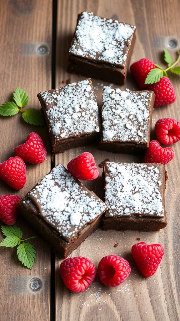 A delicious plate of almond flour brownies garnished with raspberries