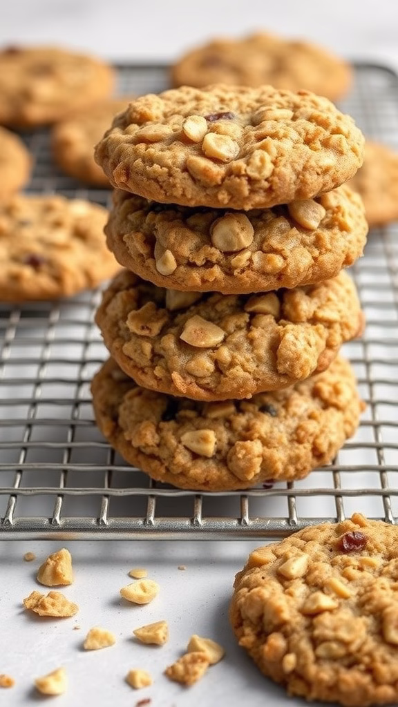 A stack of chewy banana oatmeal cookies