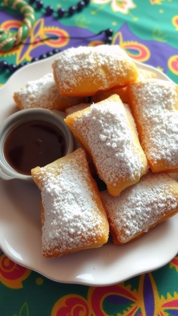 Delicious sugar-dusted beignets on a plate.