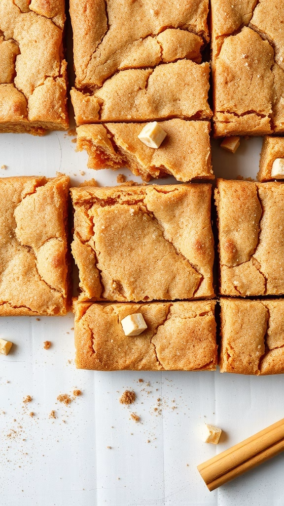 Chewy Snickerdoodle Blondies cut into squares