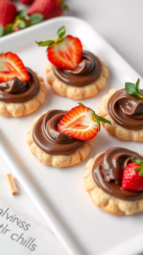 Chocolate-dipped strawberry cookies decorated for Valentine's Day