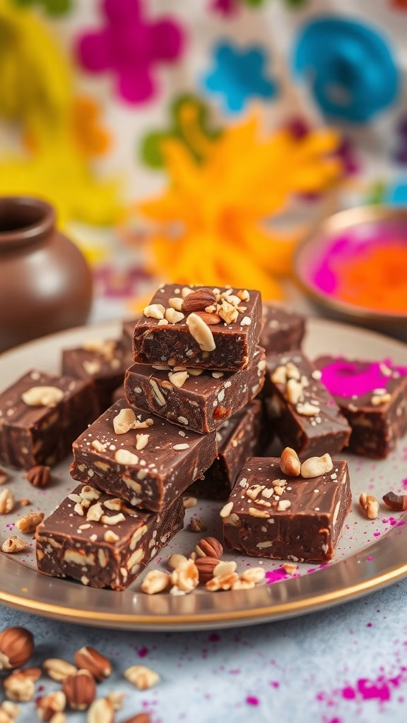 Delicious chocolate burfi with nuts, a festive treat for Holi.