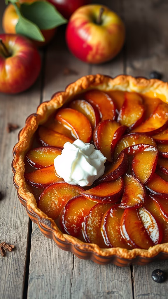 A delicious classic Tarte Tatin with caramelized apples on a golden pastry crust.
