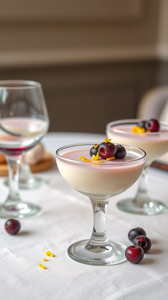 A creamy panna cotta topped with fresh cloudberries and lemon zest.