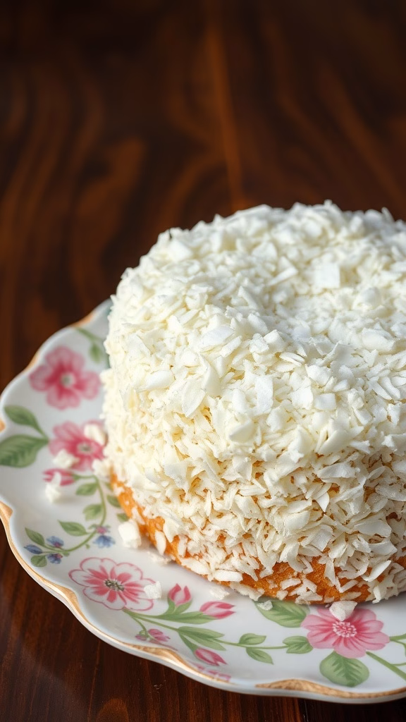 Coconut Cream Cake on a floral plate