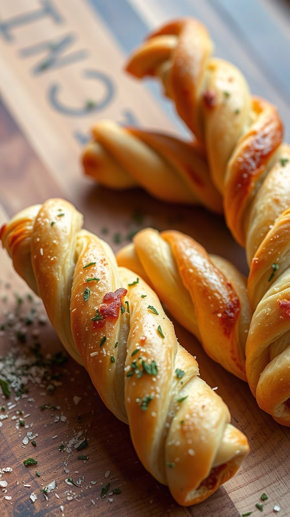 Golden Brown Puff Pastry Twists on a wooden surface