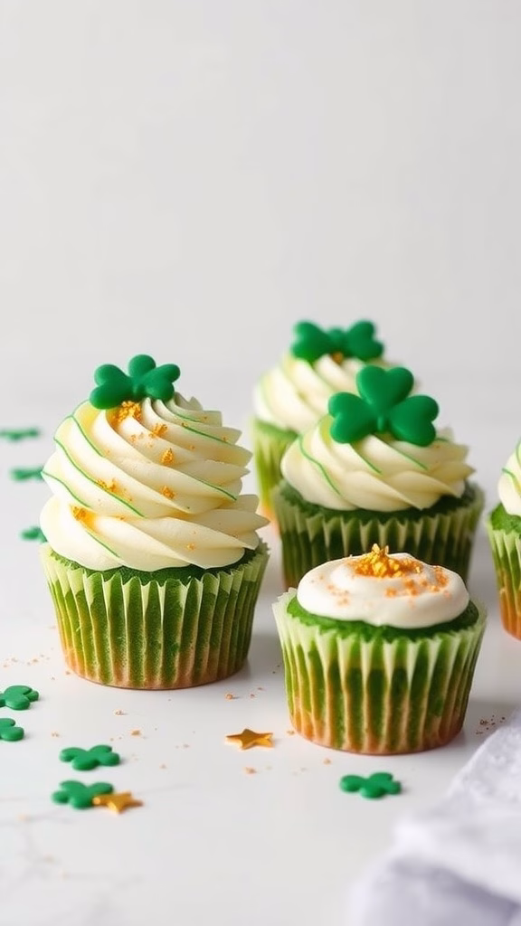 Delicious green velvet cupcakes decorated for St. Patrick's Day