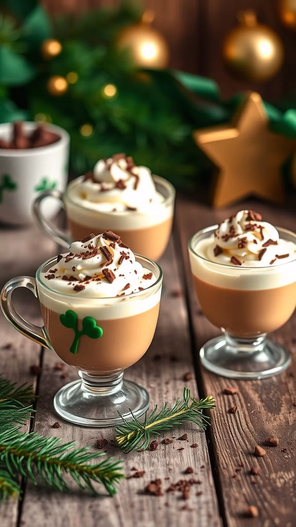 Delicious Irish Coffee Mousse Cups topped with whipped cream and chocolate shavings
